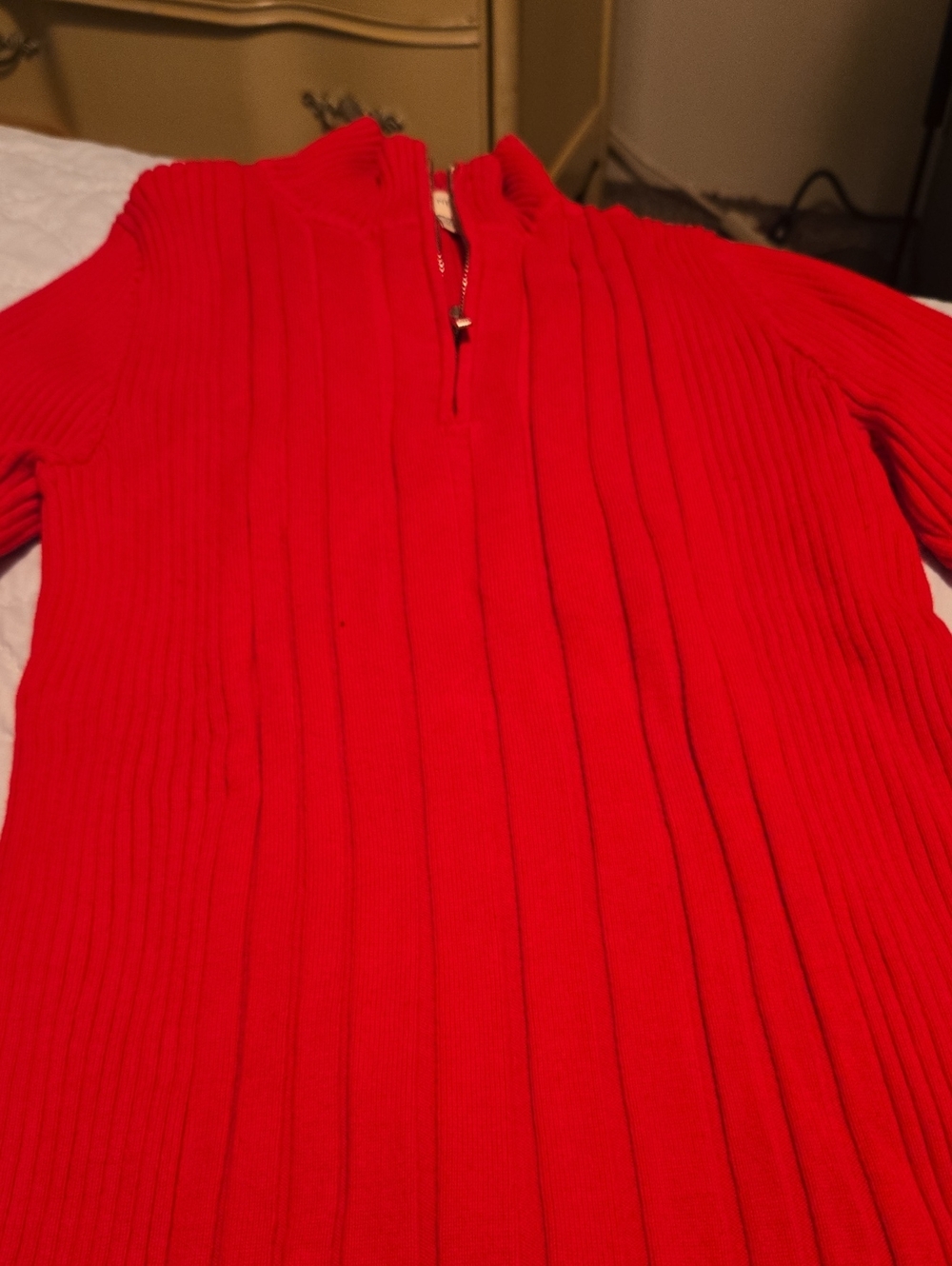 Jones New York Bright Red Ribbed Quarter-Zip Sweater